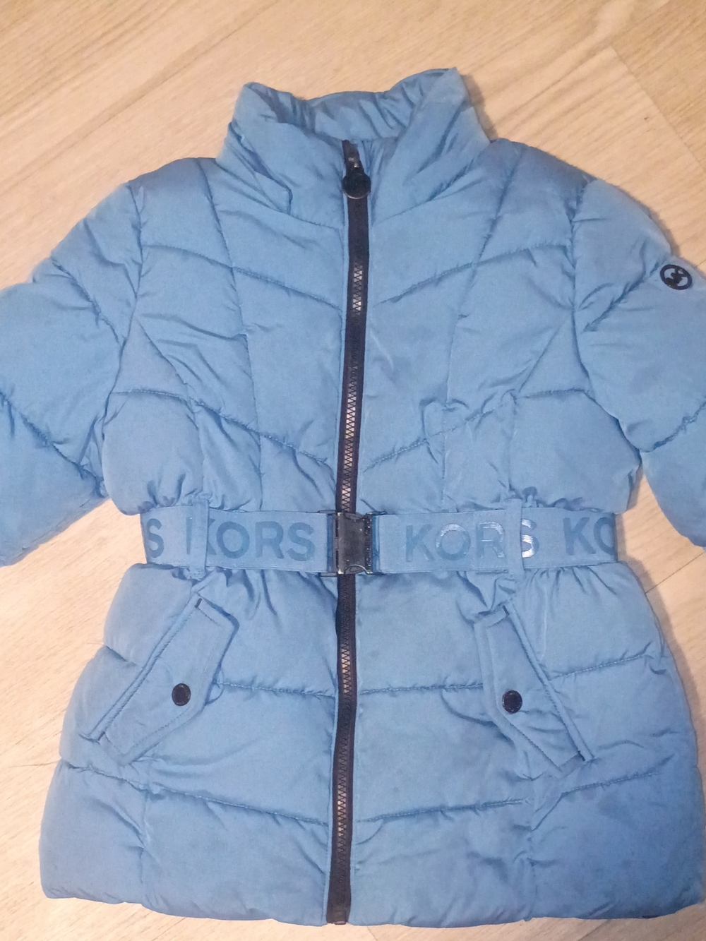 Michael Kors Light Blue Quilted Belted Puffer Jacket